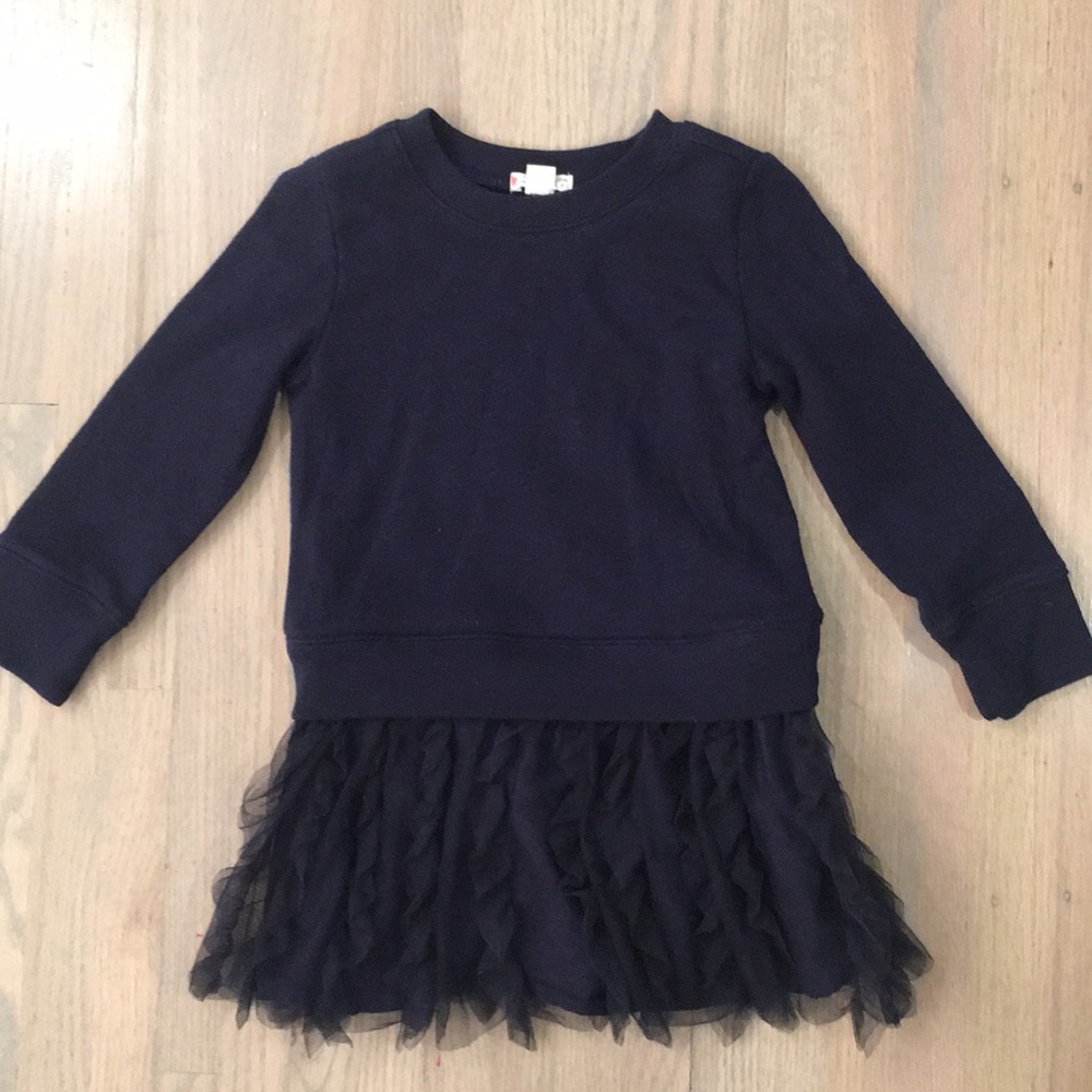 Navy sweatshirt and tulle party dress